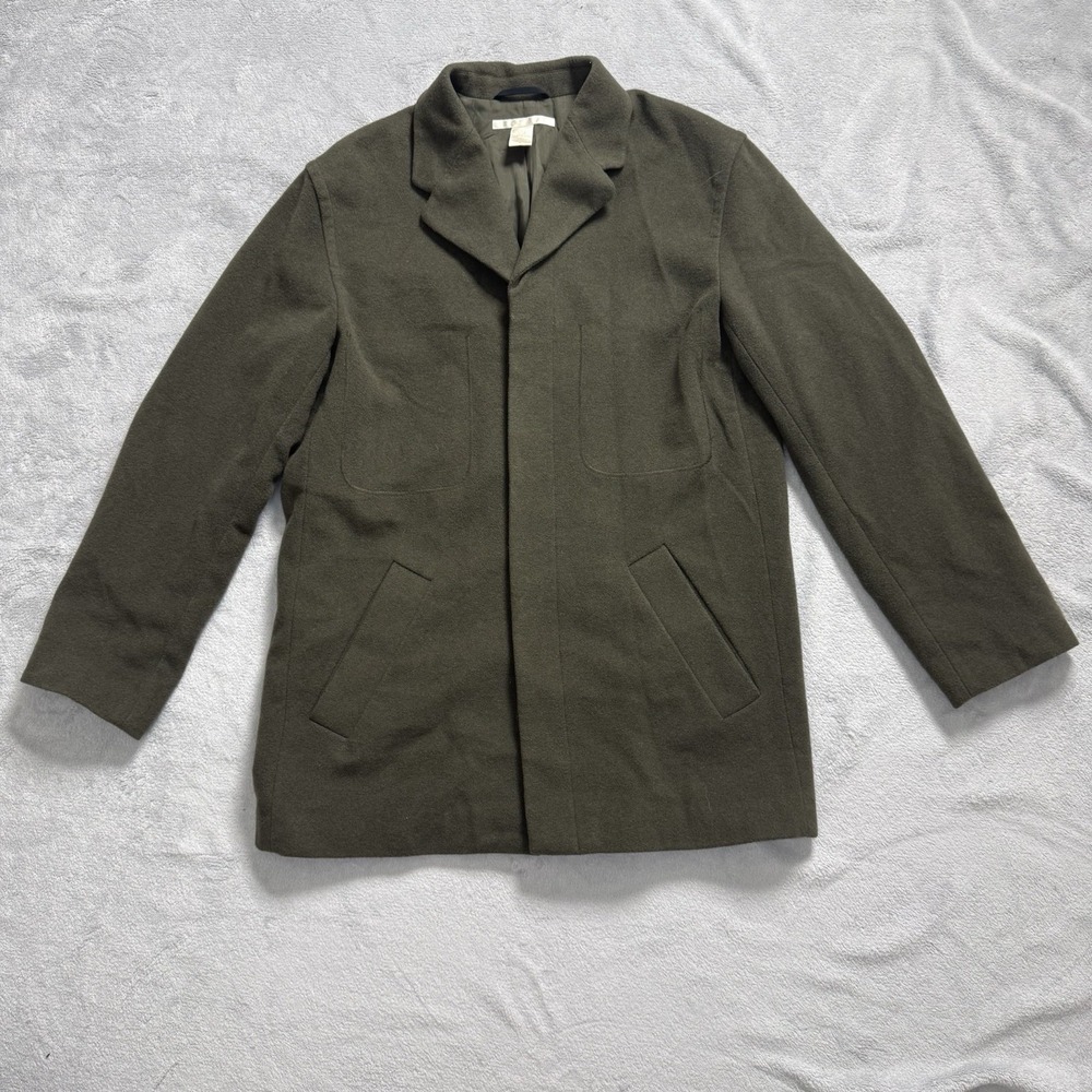 Perry Ellis Men's Medium Olive Green Wool Blend Car Coat Jacket Overcoat
